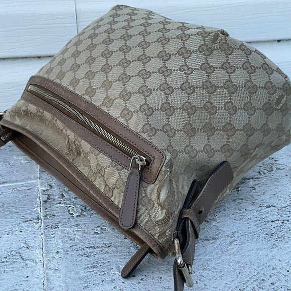 Gucci Women Hand Bag Brown GG Web Signature Canvas Shoulder Bag Italy Read Desc - Picture 4 of 12